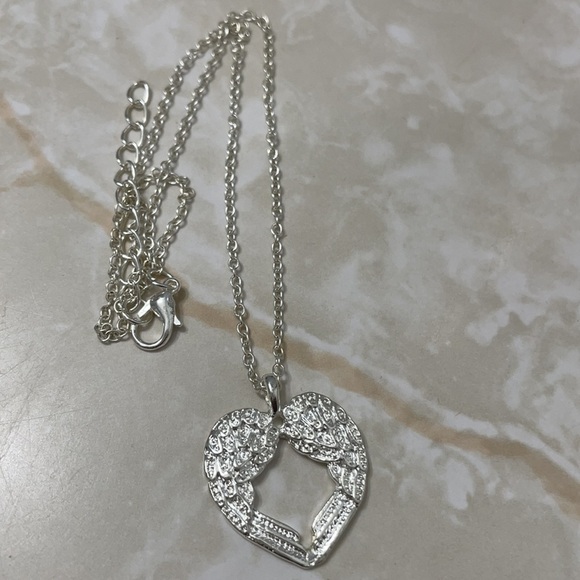 Silver Angel Wings Open Heart Necklace - Picture 8 of 13